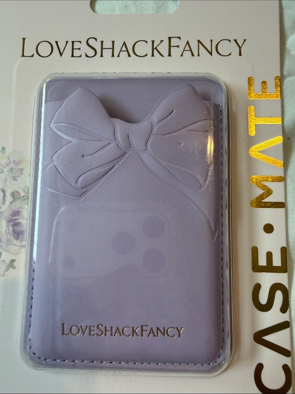LoveShackFancy Lavender Adhesive Phone Wallet with Bow Accent - Picture 2 of 5